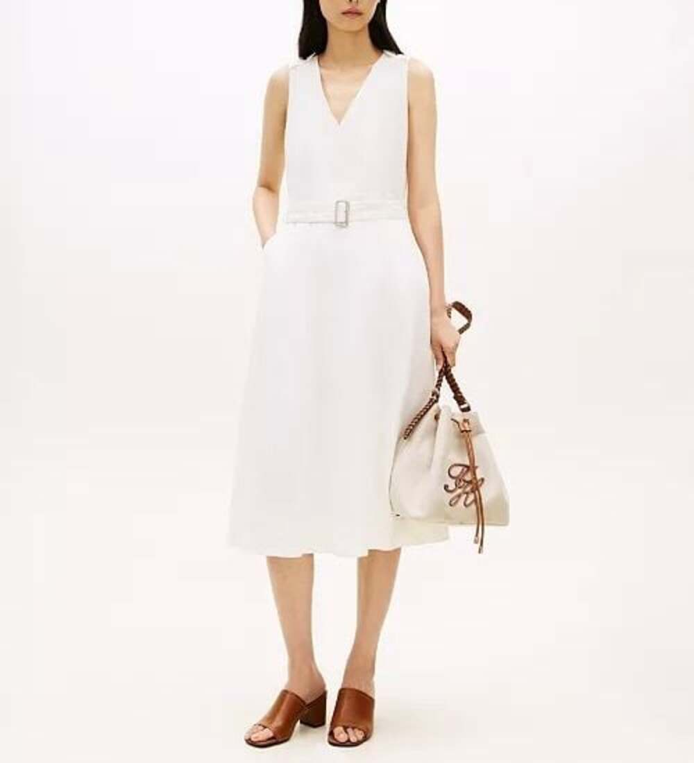 NWT Tommy Hilfiger Sleeveless Linen-Blend Belted V-Neck Wrap Midi Dress XS